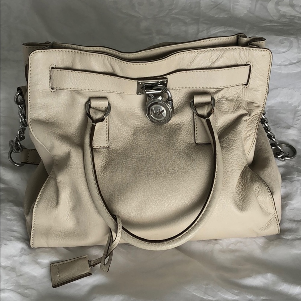 Michael Kors Hamilton Handbag White Leather